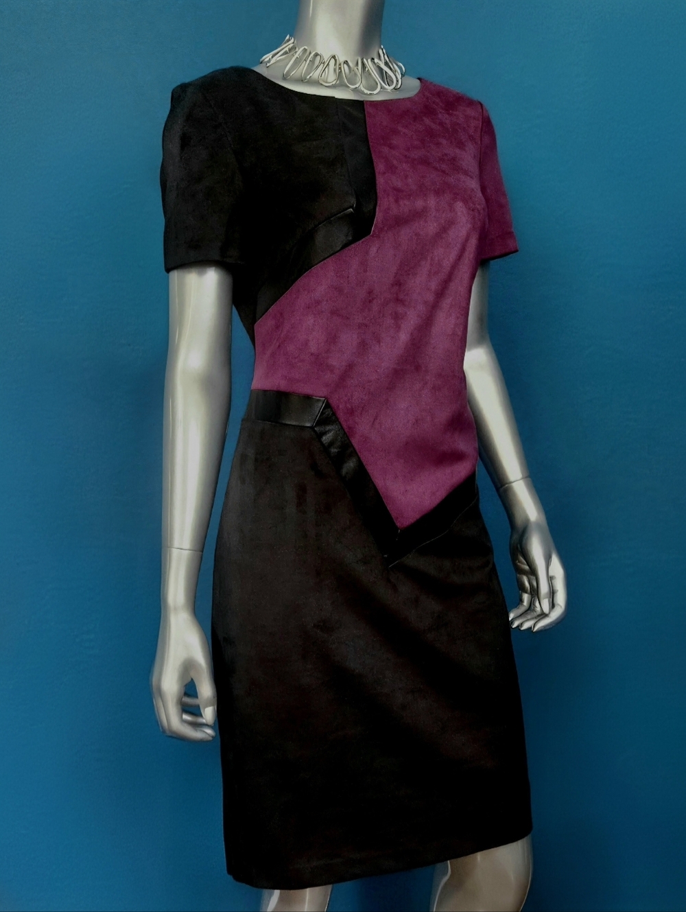 🆕🎵 JAX 80s Style Geometric Colorblock Faux Leather, Faux Suede Mini Dress NWOT